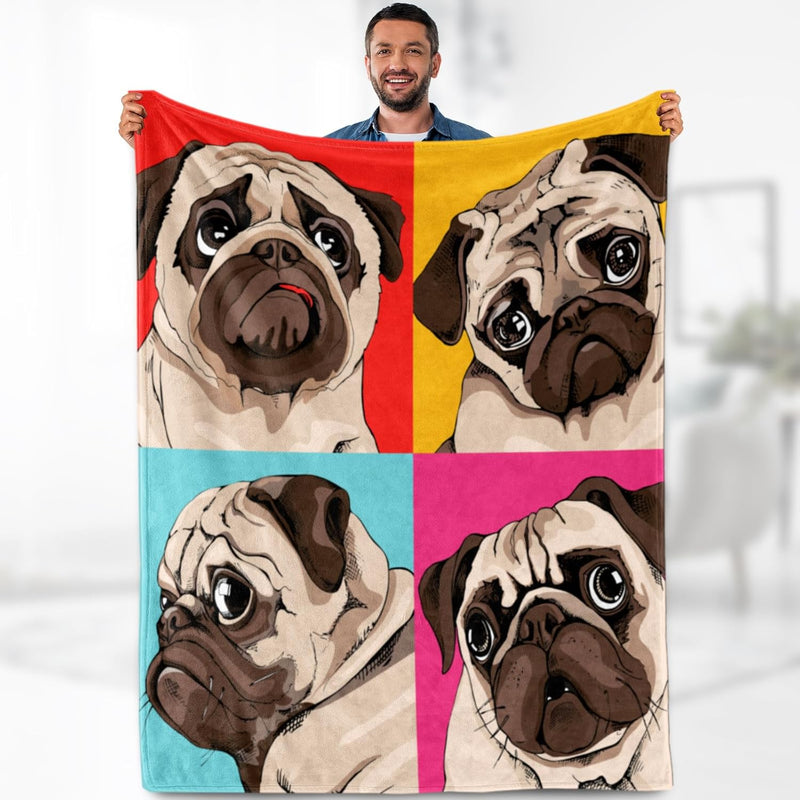 Pug Blanket Gifts For Kids Adults - Puppy Dog Animal Lovers Throw Soft Warm Li