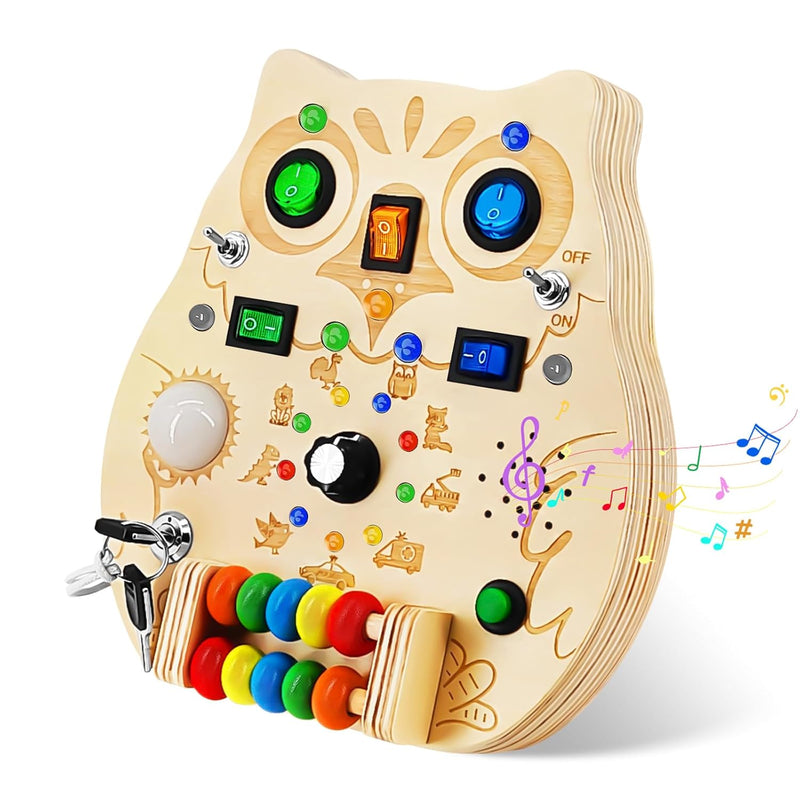 Montessori Busy Board Toys Wooden Sensory Toy With Led Light Switches, Musi