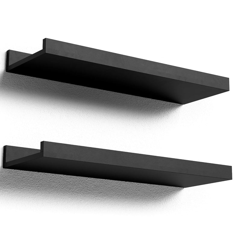 Floating Shelves Wall Mounted Set Of 2, Modern Black Wall Shelves For Storage