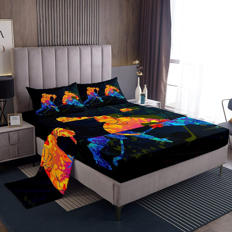 Ice Hockey Game Sheets Set Competieive Puck Bedding Set For Kids Bed Sheet Set