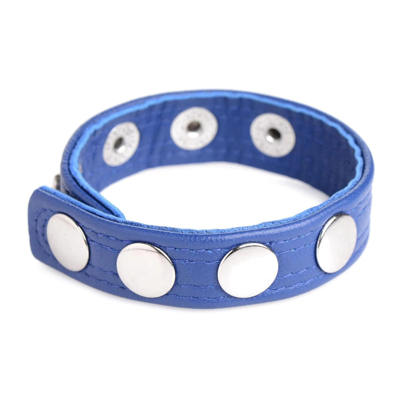 Cock Ring Blue Studded Leather Speed Snap-On Ring For Men Or Couples, Harder Longer Erection Enhancer, Adjustable Cock Ring, Stay Hard Male Enhancement - Blue