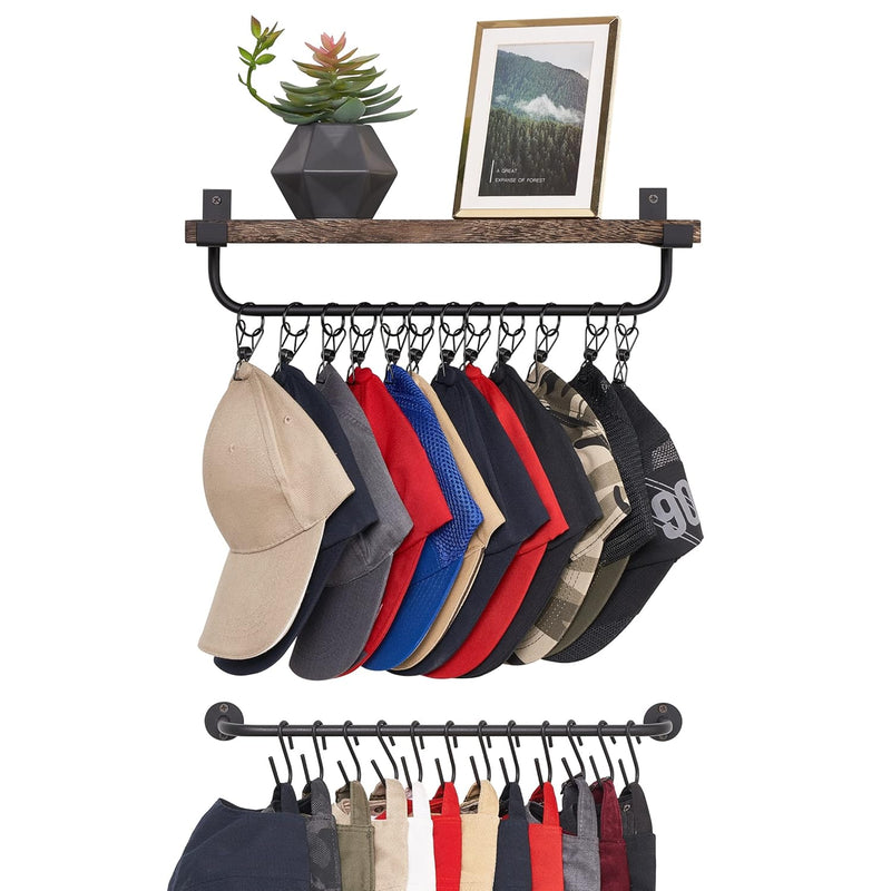 Hat Rack For Wall With Shelf 24 Baseball Caps Organizer With 12 Hook 12 Clips Wo