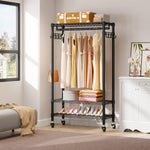 R1 Rolling Garment Rack Heavy Duty Clothes Rack for Hanging Clothes, Portable Closet Wardrobe with Wheels and Side Hooks, Adjustable Freestanding Metal Clothing Rack with Shelves, Black Visit the VIPEK Store