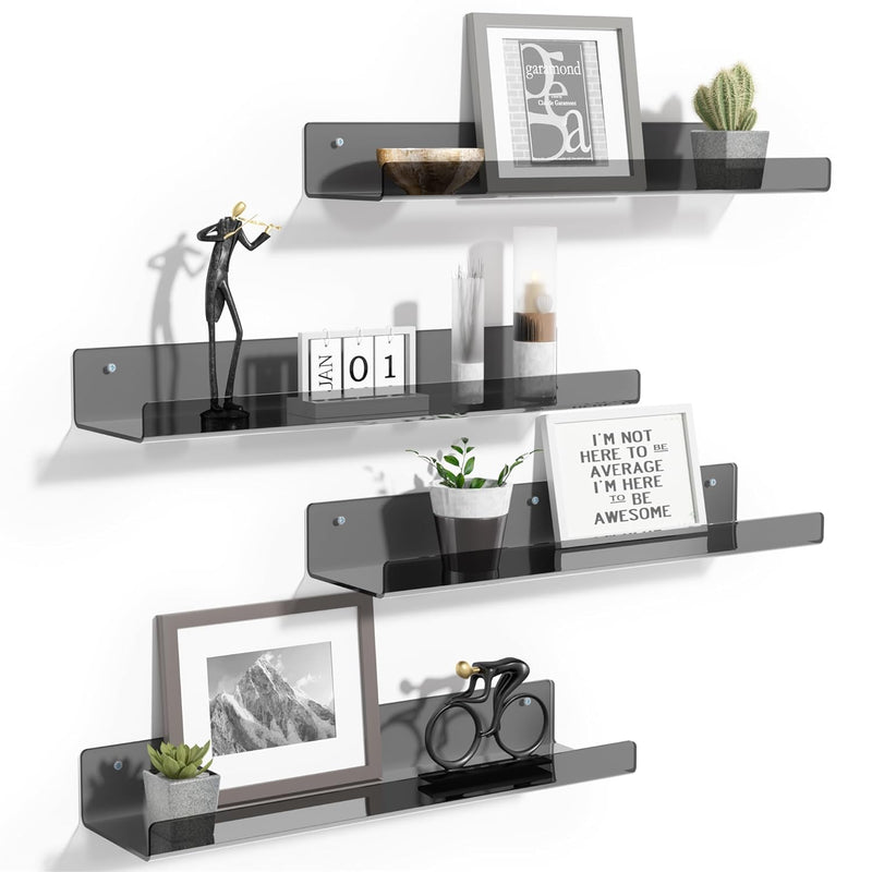 Clear Black Acrylic Shelves For Wall Storage, 15" Acrylic Floating Shelves Wal