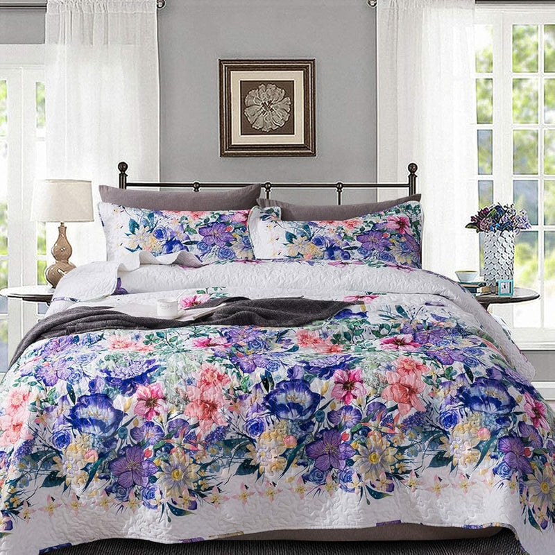 King Quilt Set 3-Piece Bedspread Quilted Oversized Lightweight Microfiber Cove