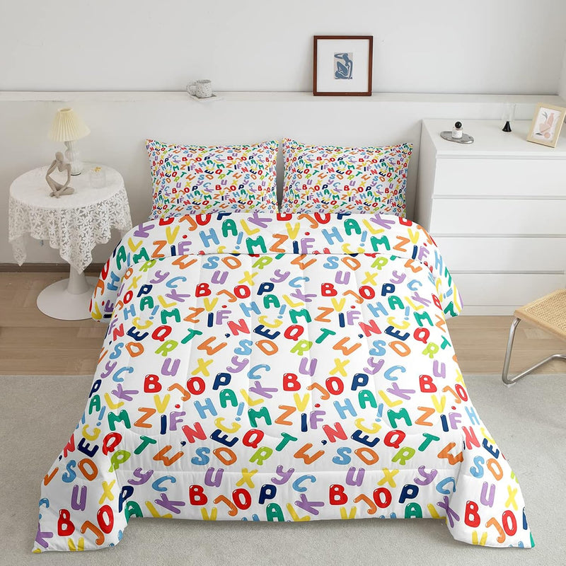 3D Alphabet Comforter Colorful English Alphabet Bedding Set For Kids Boys Adul