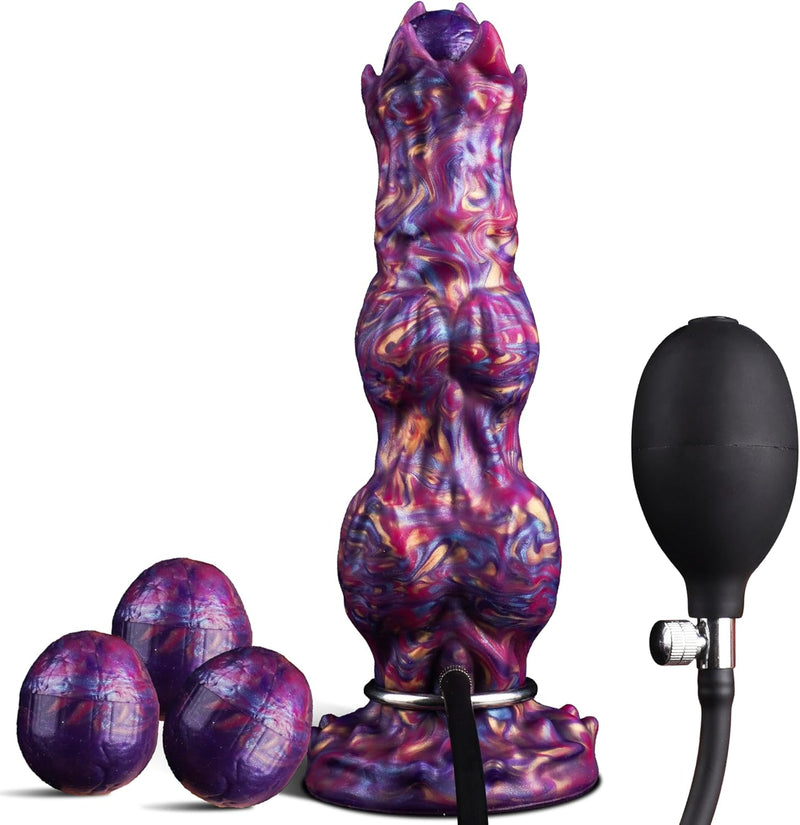 10" Fantasy Monster Dildo with Egg Depositor, Knotted Design & Inflatable Pump