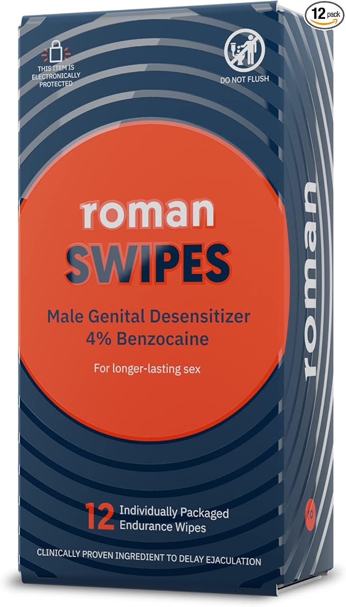 Swipes | Fast-Acting, Convenient, Over-The-Counter Wipes Increase Stamina, Formulated with 4% Benzocaine, Features Discreet Packaging | 12-Pack
