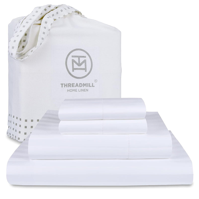 500 Thread Count King Size Damask Stripe, 4 Pc Luxury Cotton Bed Sheet Set, Si