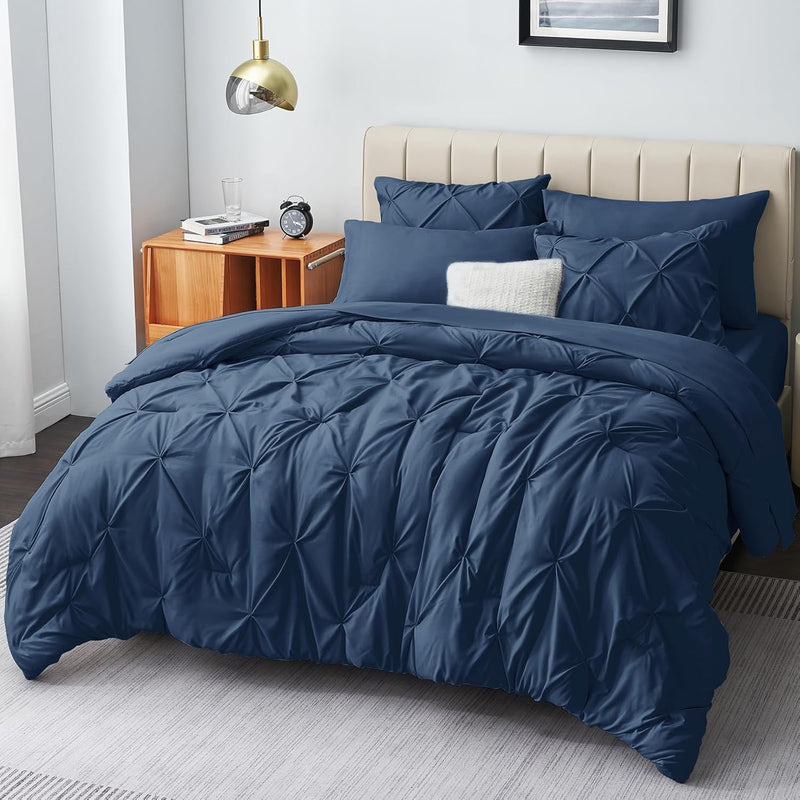 Twin/Twin Xl Comforter Set - 5 Pieces Comforters Twin Size Navy Blue, Pintuck