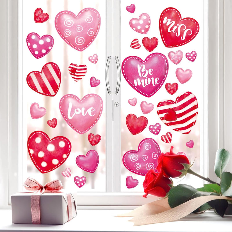 9 Sheets 111Pcs Valentine'S Day Window Clings Watercolor Dot Stripe Heart Wind