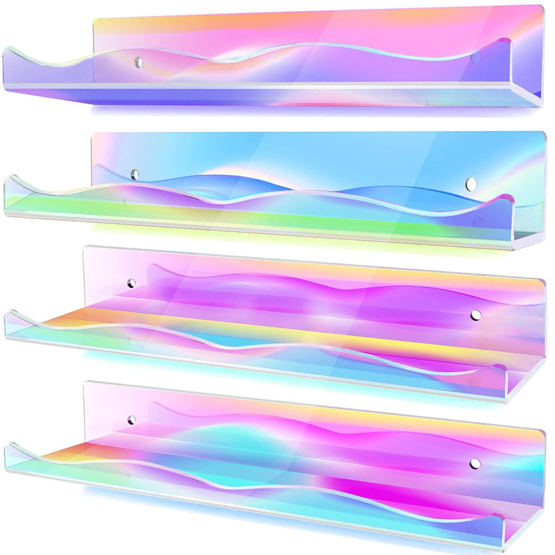 4 Packs Iridescent Acrylic Floating Shelves, 15.7 Inch Clear Acrylic Display S