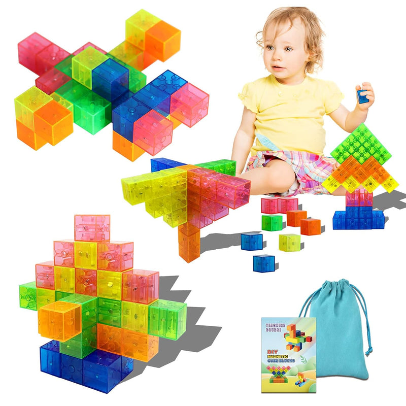 30Pcs Magnetic Building Blocks Magic 3D Geometry Puzzle Cube, 1.36 Inch Large