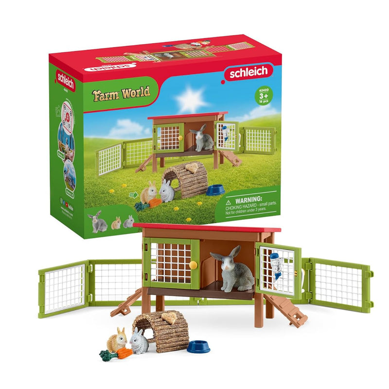 Schleich Farm Animal Toys and Playsets - Farm World 8 Piece Rabbit Hutch Se