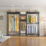 V6 Wire Garment Rack Heavy Duty Clothes Rack Metal with Shelves, Freestanding Portable Wardrobe Closet Rack for Hanging Clothes 73.6" L x 17.3" W x 76.4" H, Max Load 850LBS, Black