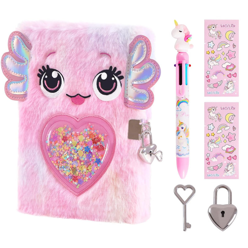 Axolotl Diary For Girls With Lock And Keys, Kids Journal School Travel Note