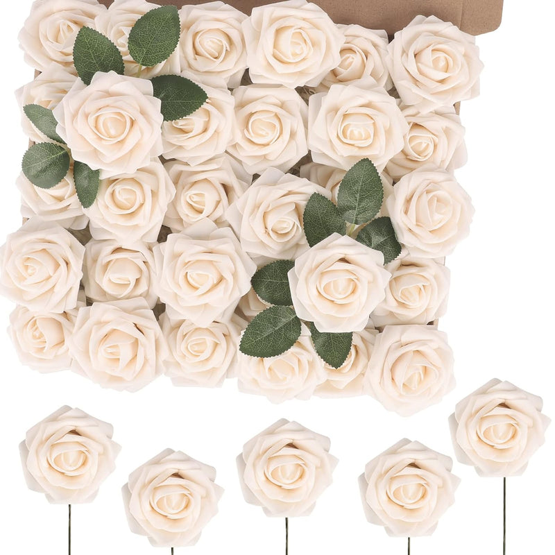 60Pcs Artificial Rose Flowers, Real Touch For Mother'Day Gift, Bouquets, Weddi