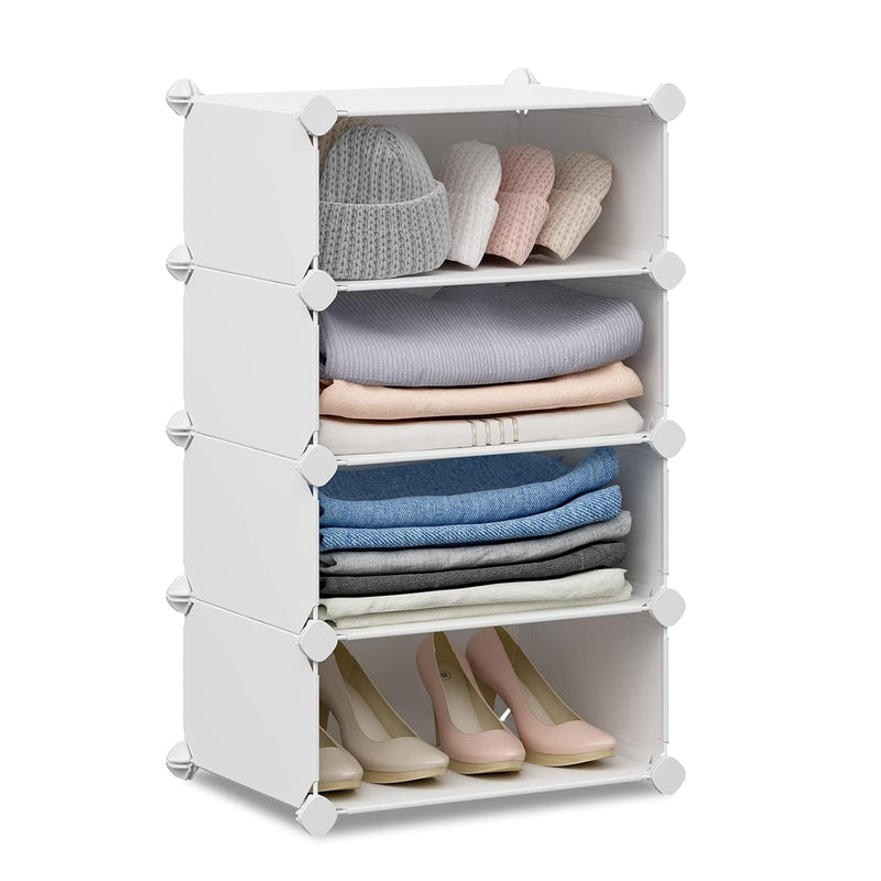 4 Tier Closet Shelf, 12 Inches Deep Stackable Closet Storage Shelves For Clothes