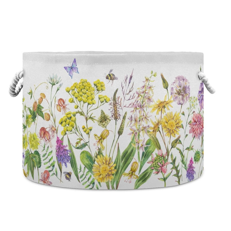 Baby Large Collapsible Round Storage Basket Wildflower Floral Laundry Basket 20