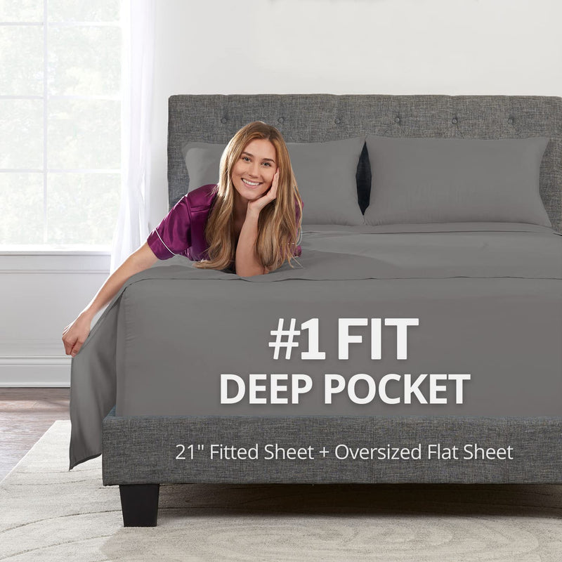 King Size Bed Sheets Deep Pockets – 4 Piece Set, Oversized Flat Sheet, 21 Inch