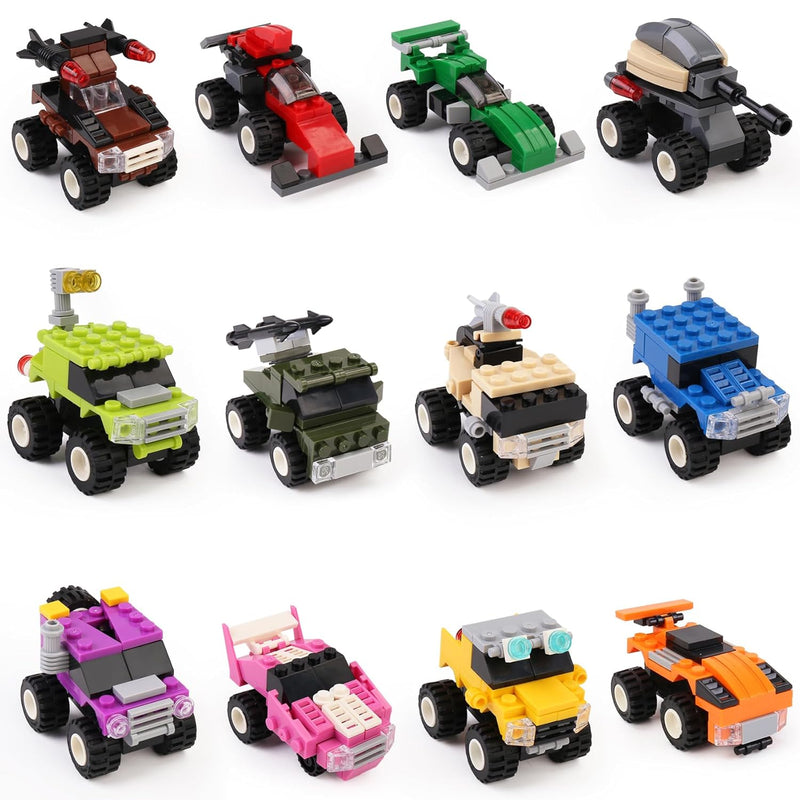 12 Mini Pull Back Cars Building Blocks Toy Set, Trucks Toy Vehicles Set Ste