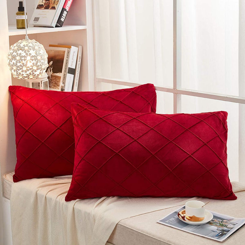 Diamond Pinch Pleated Crystal Velvet Pillowcases 2 Pack Solid Pintuck Throw Cu