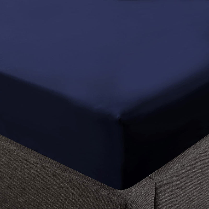Feather & Stitch Queen Fitted Sheet Navy Blue 17 Inch Deep Pocket Bottom Sheet