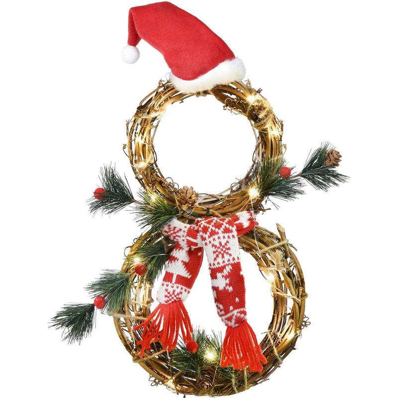 16 X 8 Inch Lighted Christmas Wreath Decoration, Grapevine Wreath With Hat And