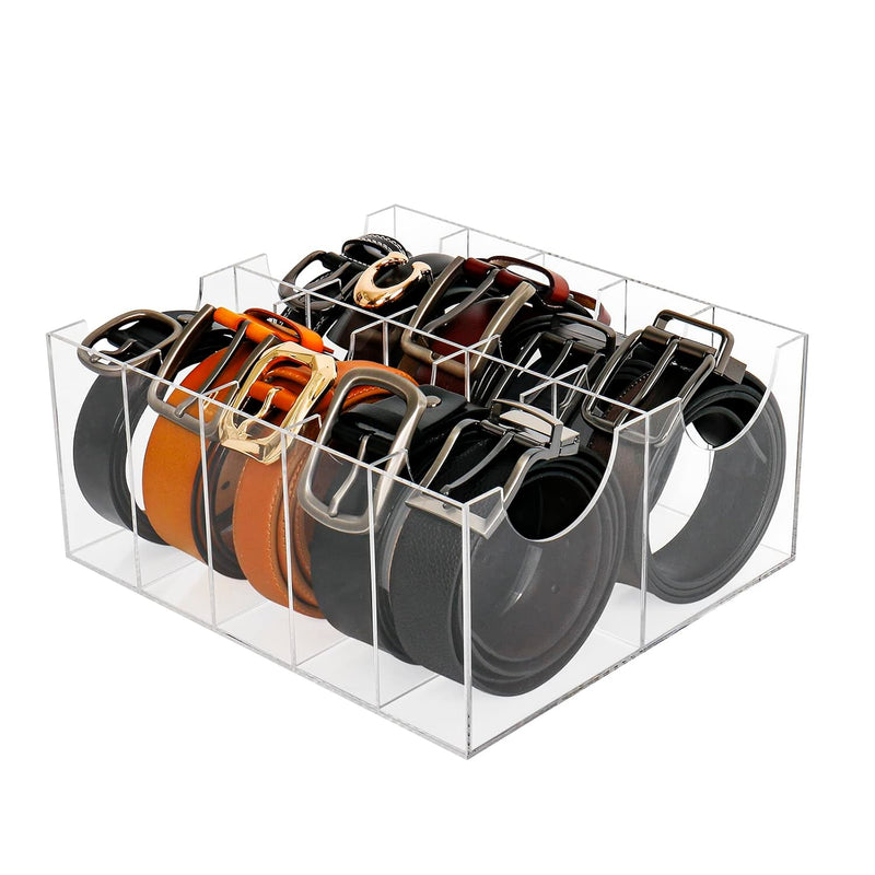 Belt Display Organizer Rack For Closet 10 Compartments Clear Acrylic Storage Hol
