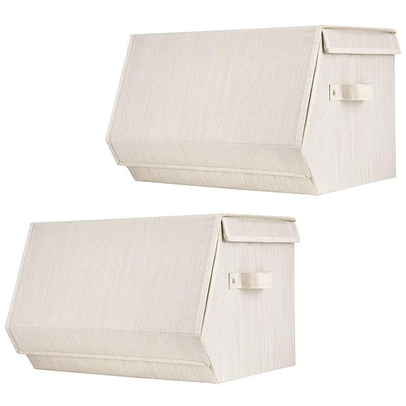 Set Of 2 Stackable Storage Bins,Linen Fabric Foldable Storage Organizer Cubes Bo