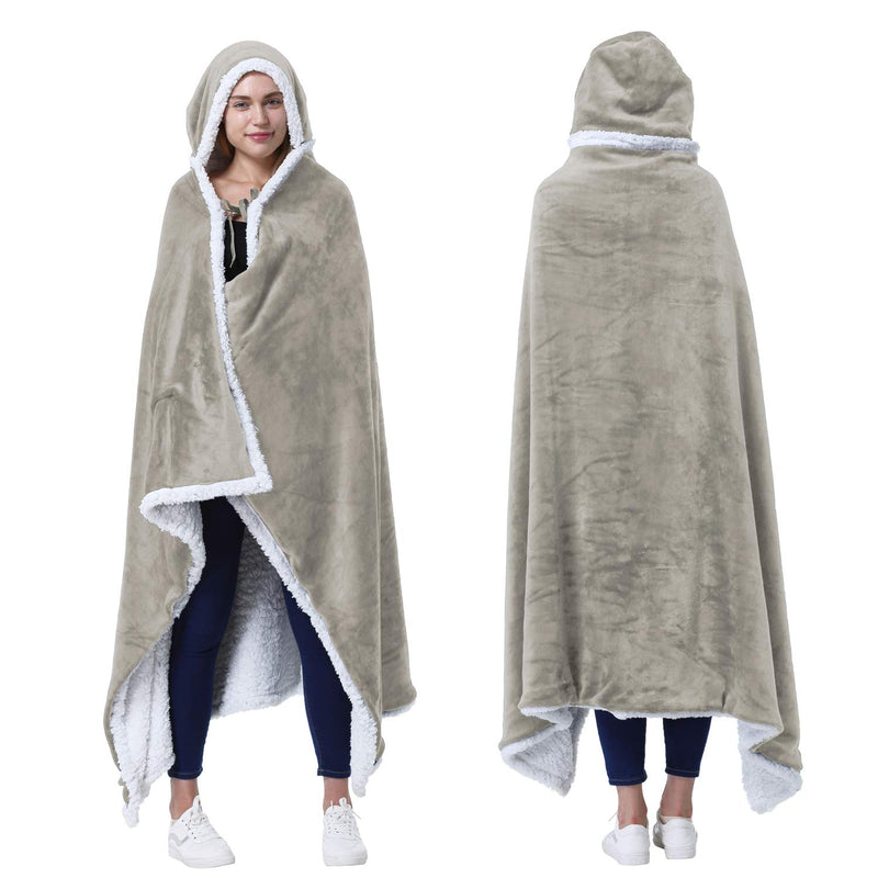 Hooded Blanket Poncho | Wearable Blanket Wrap With Hand Pockets | Comfy Sherpa