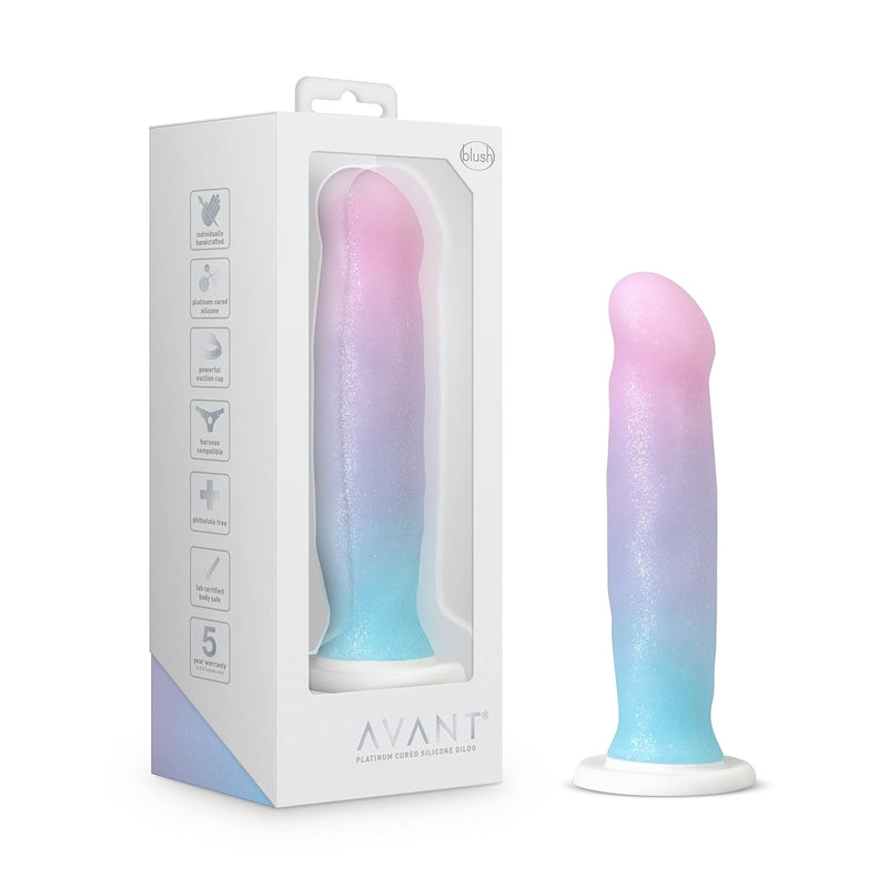 Avant D17 Lucky - Unicorn Fantasy Soft Purio Platinum Silicone Dildo - 8 Inch Long - Ultrasilk Smooth - Strap On Compatible Suction Cup Base For Hands Free Play - Sex Toy