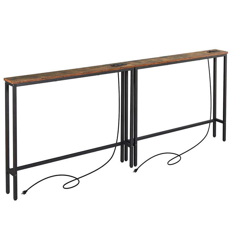 2 Pack 5.9" Narrow Console Sofa Table With Power Outlets, 39.4” L X 5.9" W X 3
