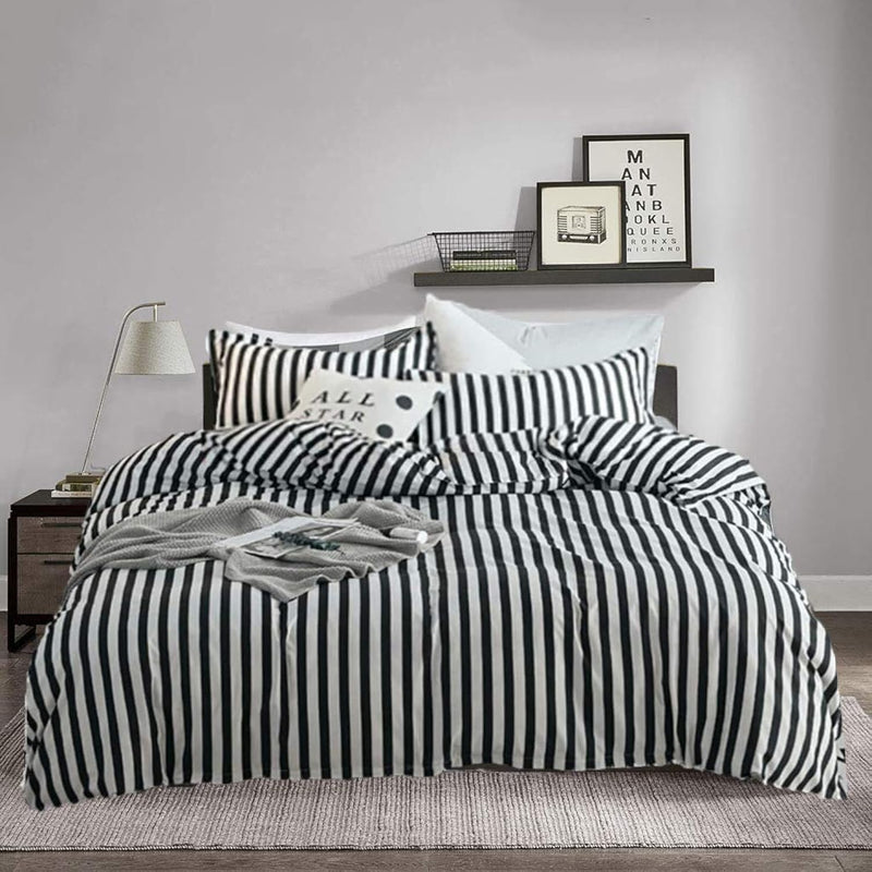 Black And White Comforter King Black Striped Bedding Set Women Men Modern Vert