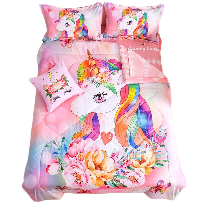 Unicorn Comforter Set 6Pieces Pink Unicorn Bedding Set With Pink Sheets For Ki
