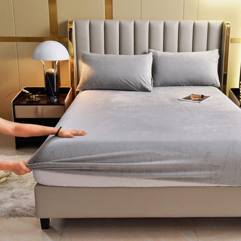 Velvet Fitted Sheet,Fleece Plush Bed Sheet Mattress Protector Cover With 15''