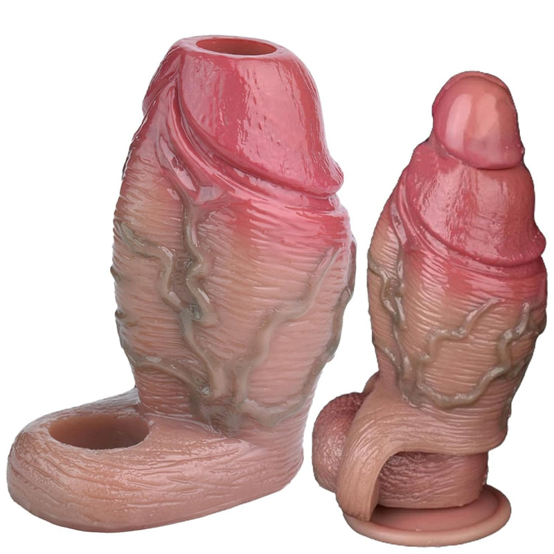 Wide Large Penis Sleeve Silicone Penis Enlarger Sleeve With Cock Ring, Reusable Penis Extension Sleeve Male Penis Sheath Adult Sex Toy For Men (Skin)