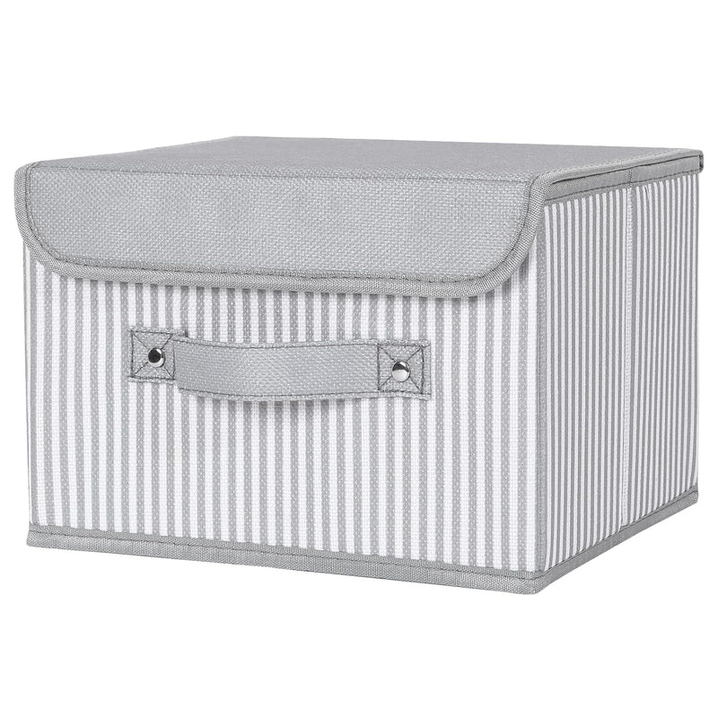 Small Fabric Storage Bin With Lid & Handle Foldable Cotton Linen Storage Basket