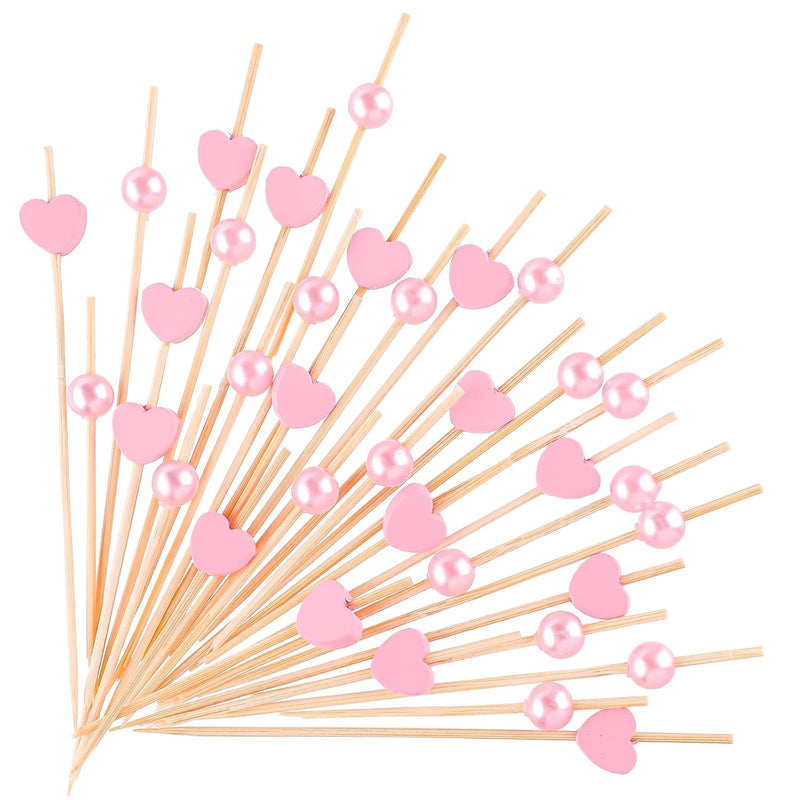 200 Pcs Pink Pearl Cocktail Picks Appetizers Picks Heart Toothpicks 4.7 Inch S