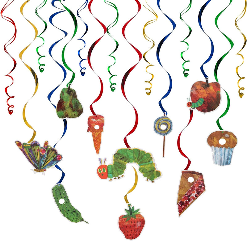 The Very Hungry Insects Cartoon Little Green Caterpillar Butterfly Swirls Streamers - 20 Pcs Children's Reading Story Birthday Party Decorations.