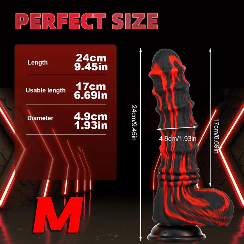 Red Black Male Realistic Dildo With Suction Cup, 9.45 Inch Silicone Dildo Fake Penis Adult Sex Toy For Man Woman - M