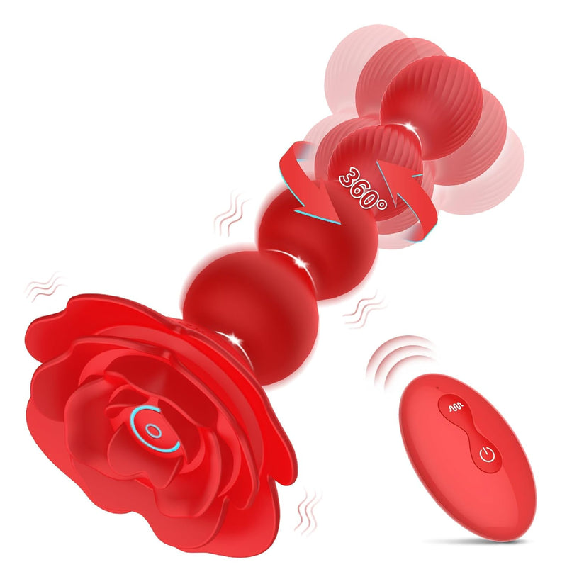 Anal Beads Anal Butt Plug,10 Rotate Twist And Vibrating Modes,Prostate Massager Graded Silicone Design Anal Vibrators For Men,Remote Control Rose Toy For Women,Adult Sex Toys For Couple (Red)