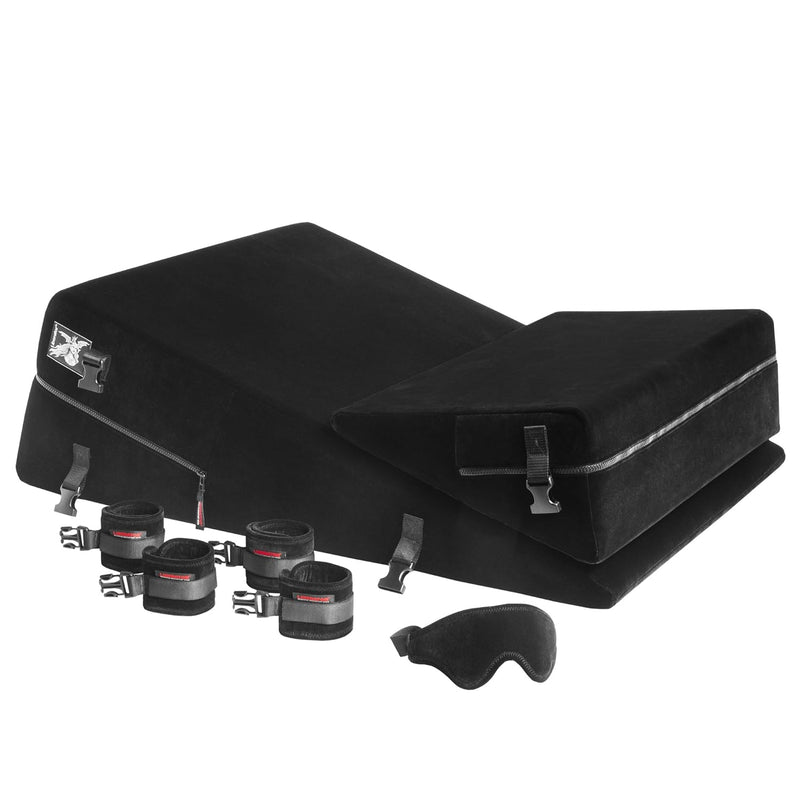 Black Label Wedge/Ramp Combo With Cuff Kit For Bdsm And Bondage Play, Black Microfiber, 24 Inch