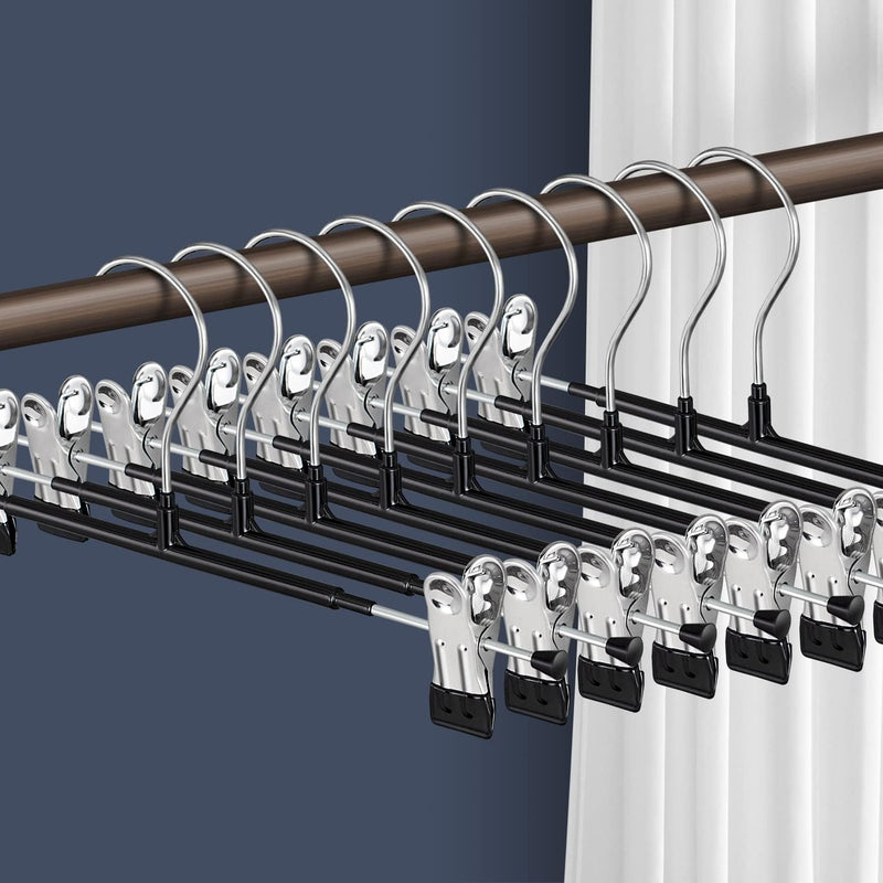 Pants Hangers with Clips 20 Pack Adjustable Skirt Hangers for Women Non-slip Trousers Hanger for Jeans Clothes Hangers for Pants Heavy Duty Space Saving Shorts Hangers,Black,12Inch