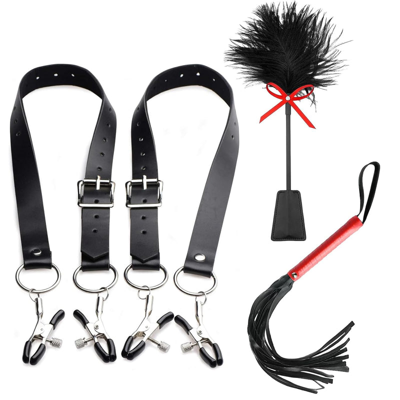 Bdsm Bondage Kit For Couples Sex Ttoys Adjustable Labia & Nipple Clamps With Straps Sm Flogger Whip Pussy Spreader, Bondage Gear Accessories For Women Pussy Clit Stimulator Labia Spreader