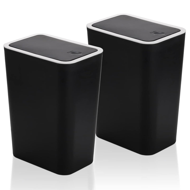 Trash Can, 2 Pack 7.5 Liter / 2 Gallon Plastic Garbage Container Bin With Press