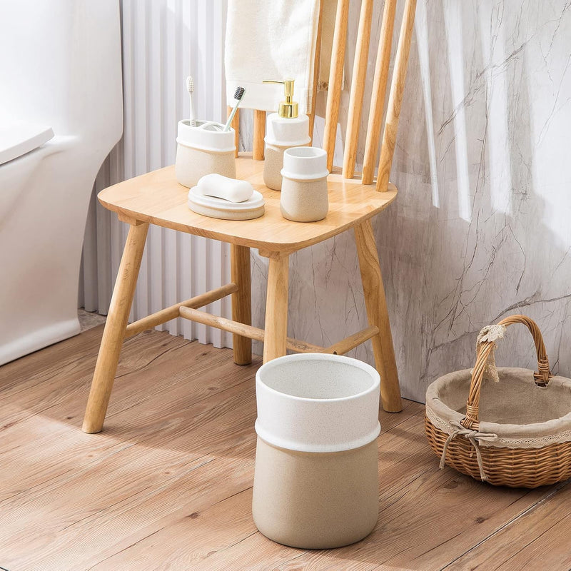 Bathroom Accessory Set 4 Piece & Small Trash Can Wastebasket, Rustic Farmhouse B