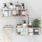 Shower Caddy 3 Pack-Shower Bathroom Shelves Rack,Rustproof Wall Mounted SUS304 Stainless Steel-No Drilling,Adhesive Shower Shelf Suction Cup Shower Basket Organizer-Silver