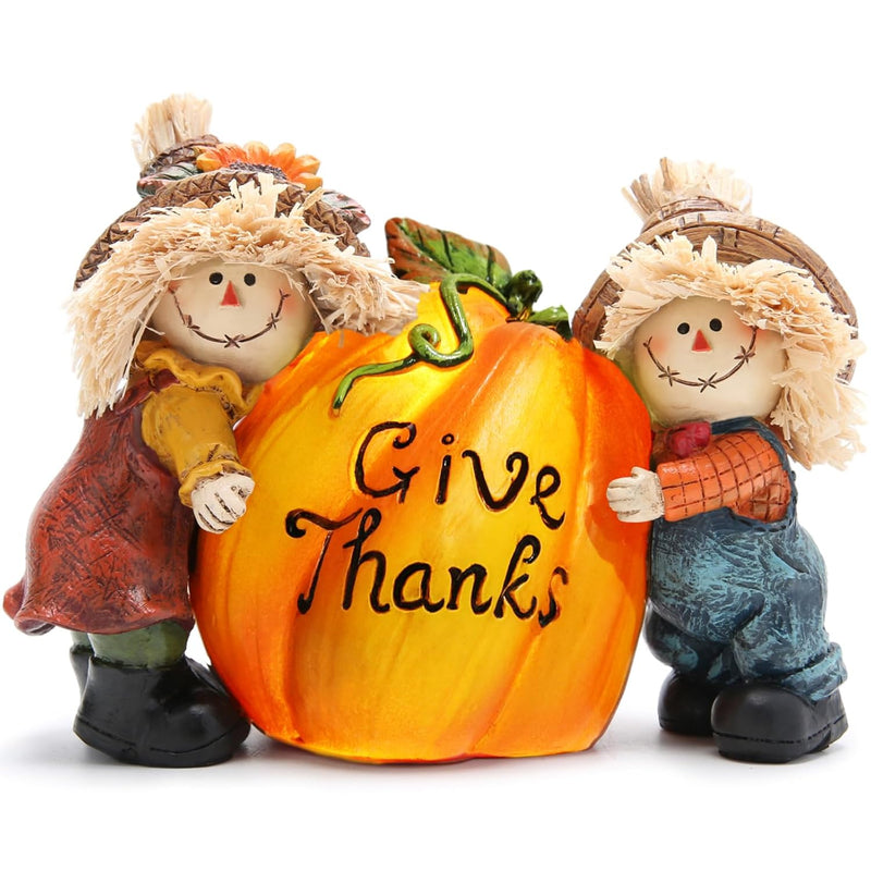 Fall Thanksgiving Resin Scarecrow Pumpkin Figurines - Adorable Scarecrow Embra
