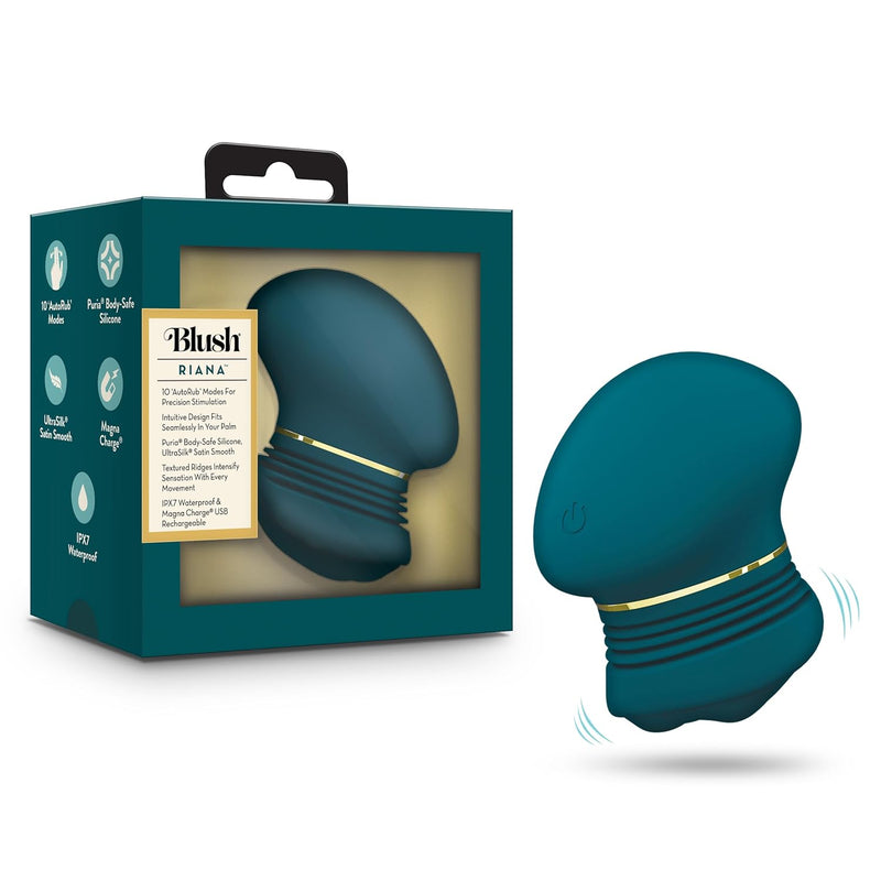 Blush Collection Riana 3.5" Silicone Clitoral Autorub Stimulator - Textured Ridges W/ 10 Deep Stimulating Gliding Rhythmic Motions, Ipx7, Usb Charge - Palm-Sized Women Luxury Adult Sex Toy - Dark Teal